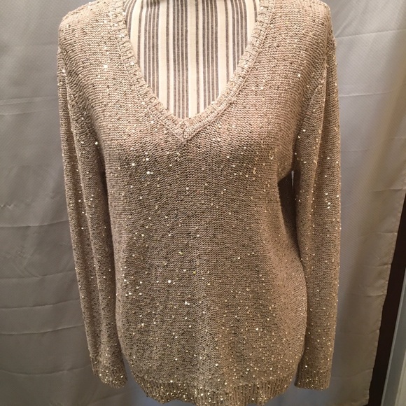 Jones New York Gold Sequence VNeck Sweater size lg - Picture 2 of 8